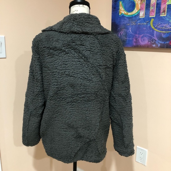 CLEARANCE‼️GREY faux fur Sherpa LAPEL COAT- Jacket - Picture 3 of 4